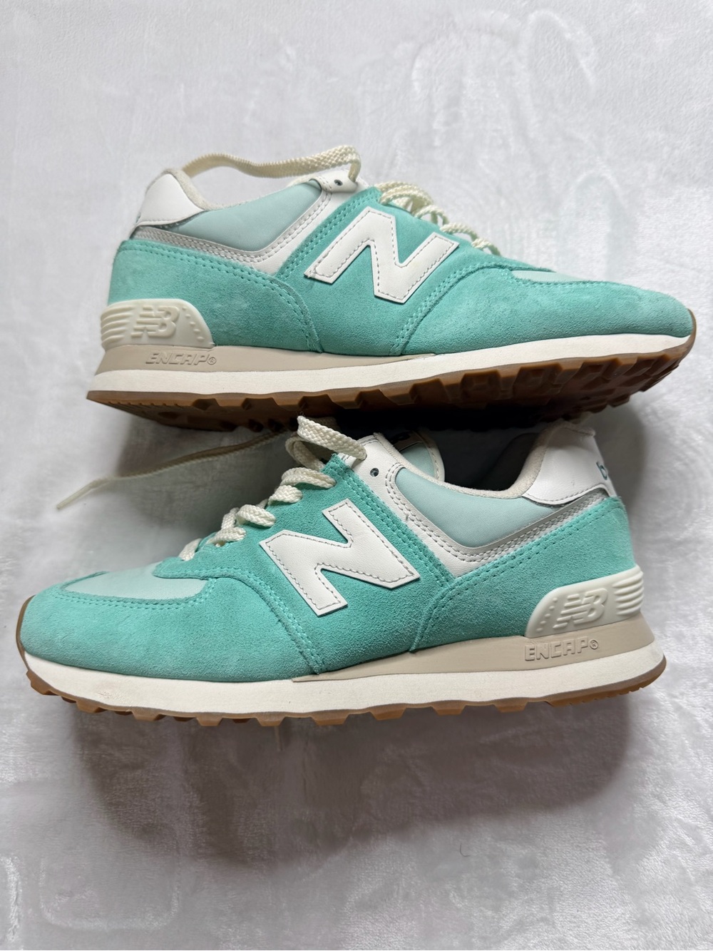 New Balance 574 Women's Mint Green and Crème Sneakers